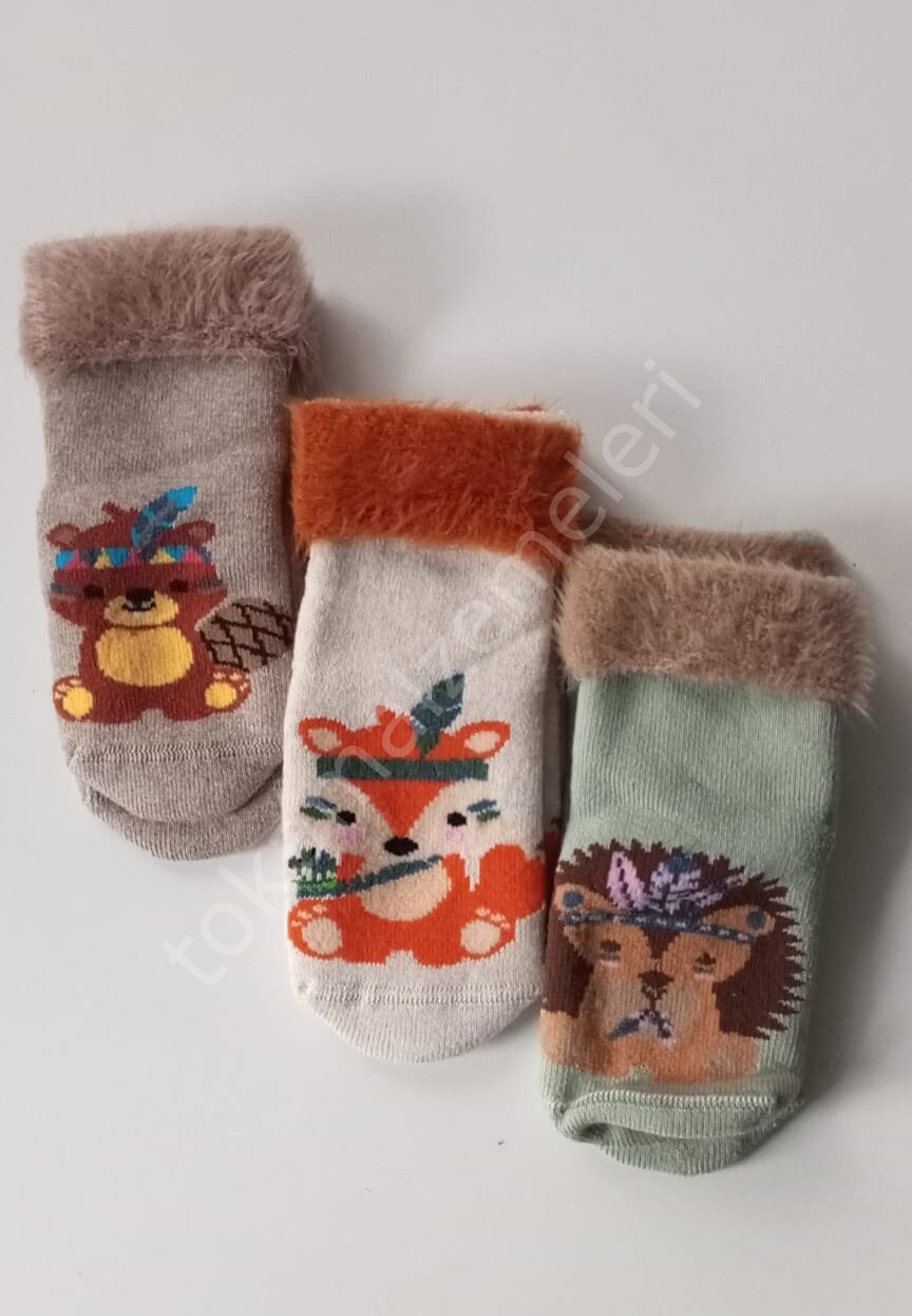 Kaydırmalı soket kürklü bebe çorap