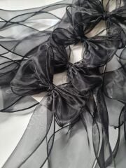 Şifon Büyük Fiyonklar Otomatik Mekanizmalı Siyah