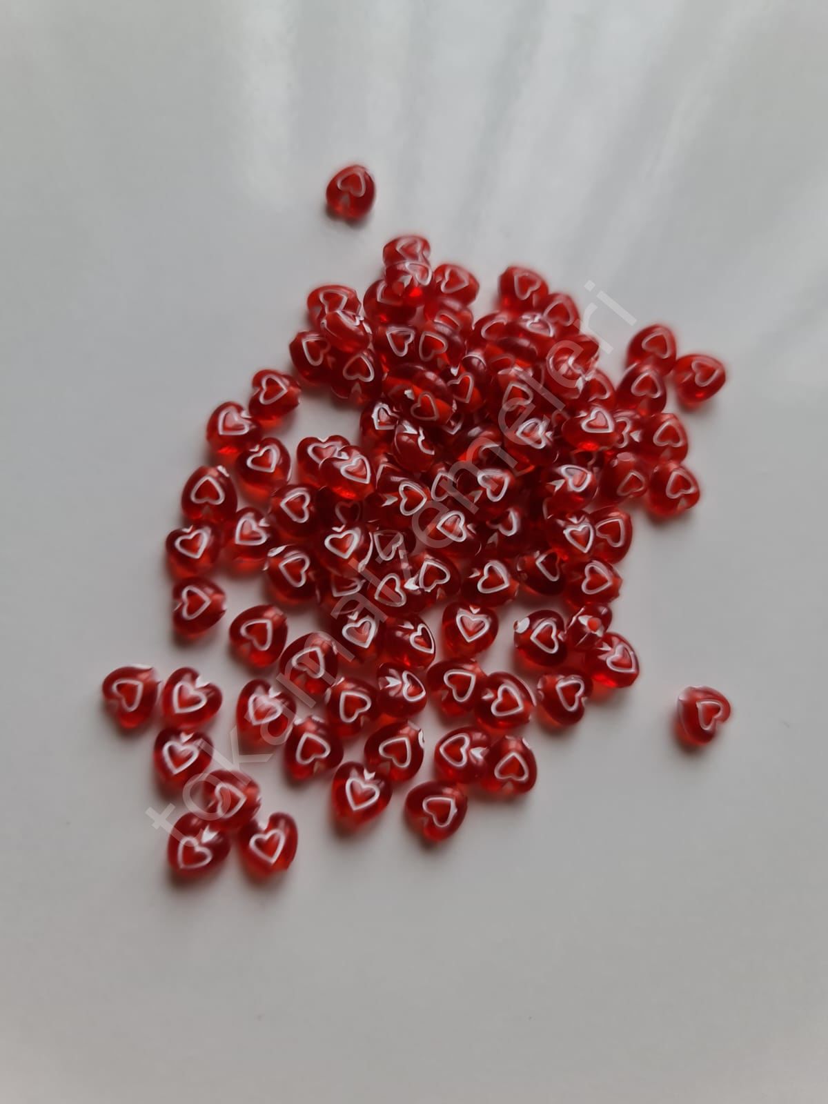 Şeffaf Kırmızı Kalp Boncuklar